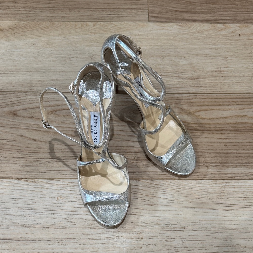 Jimmy Choo Glittering Silver Strappy Heels